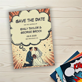 Reserve A Data Vintage Retro Bride & Groom Pop Art Comic Wedding
