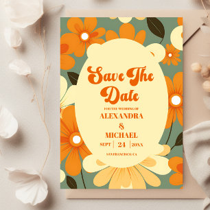 Reserve A Data Vintage Retro Colorful Floral Casamento