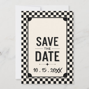 Reserve A Data Vintage Salve o Dia de Noivado em Xadrez Preto Mar