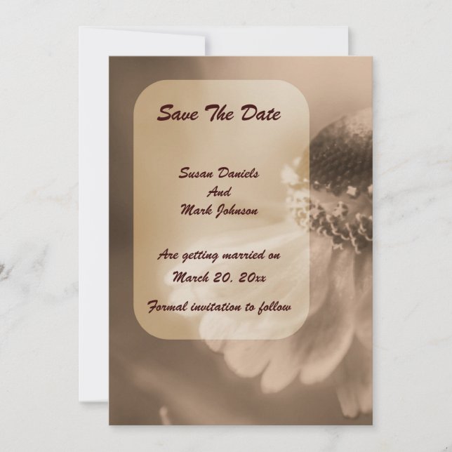 Reserve A Data Vintage Sepia Zinnia Flower Wedding (Frente)