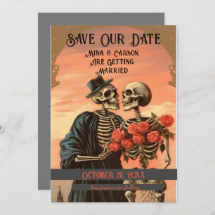 Reserve A Data Vintage Skeleton Casal Gótico Halloween