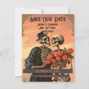 Reserve A Data Vintage Skeleton Casal Gótico Halloween Foto