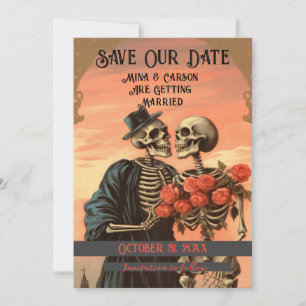 Reserve A Data Vintage Skeleton Casal Gótico Halloween Salve o
