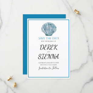 Reserve A Data Vintage Teal Blue Solteiro Seashell Casamento