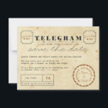 Reserve A Data Vintage Telegram Salvar a Data<br><div class="desc">Personalize este telegrama inspirado na safra e anuncie sua data de casamento de uma forma divertida e única! Tom de castanho claro e escuro com sotaques de preto. Uma mistura de fontes de máquina de escrever para um verdadeiro sentimento de safra.</div>