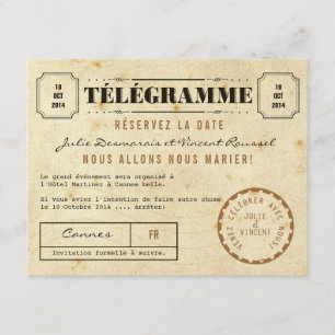 Reserve A Data Vintage Télégramme Réservez la Date