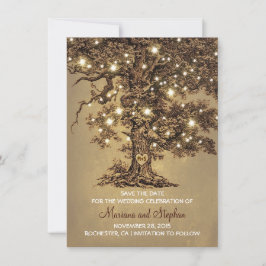 Reserve A Data Vintage Tree Lights Rustic Save The Date Inves