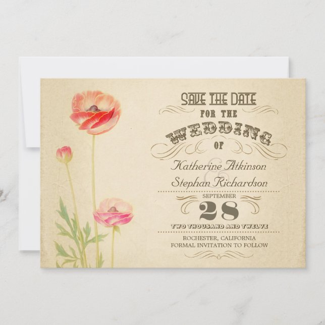 Reserve A Data vintage typografia envelhecida salvar data (Frente)