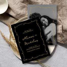Reserve A Data Vintage Whimsical Black e Dourado Casamento de Fot