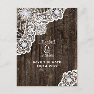 Reserve A Data Vintage White Lace, antigo casamento de madeira Sa