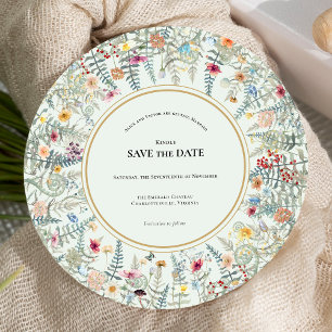 Reserve A Data Vintage Wildflower Fern Mint Green Round