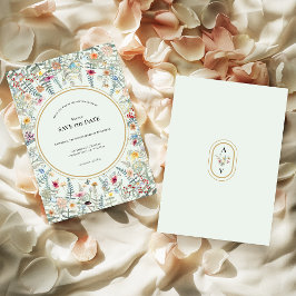 Reserve A Data Vintage Wildflower Fern Mint Green Wedding