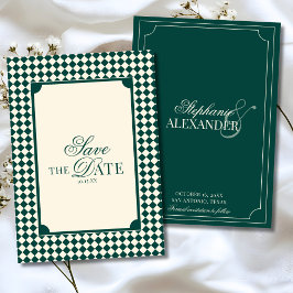 Reserve A Data Vintage Xadrez Esmeralda Antigo Casamento de Dinhe