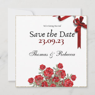 Reserve A Data Vintagem de Desenho da Mão Floral de rosa vermelha