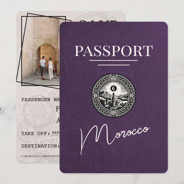 Reserve A Data Violeta Roxo Passaporte Marrocos Salvar A Data (Frente/Verso)