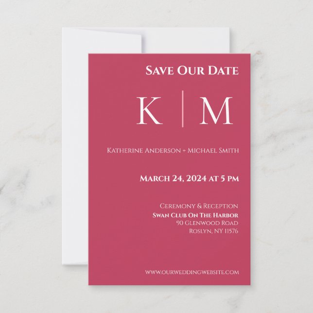 Reserve A Data Viva Magenta e White-Monogram-Wedding- (Frente)