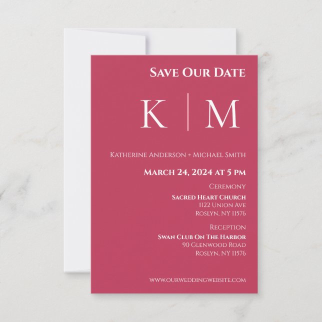 Reserve A Data Viva Magenta e White-Monograma-Casamento- (Frente)