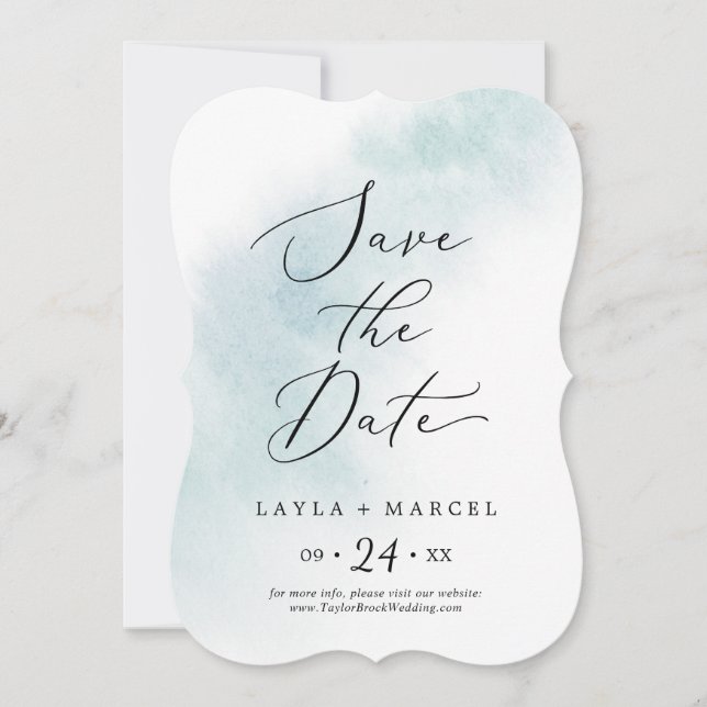 Reserve A Data Wash de Aquarela | Casamento Azul (Frente)