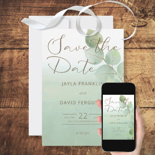 Reserve A Data Wash de Aquarela Verde Eucalyptus Salve a Data