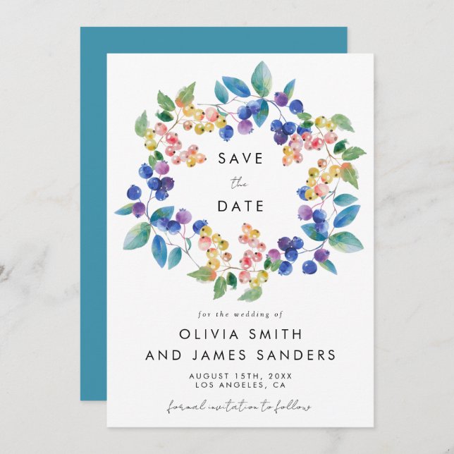 Reserve A Data Watercolor Berry Wedding (Frente/Verso)