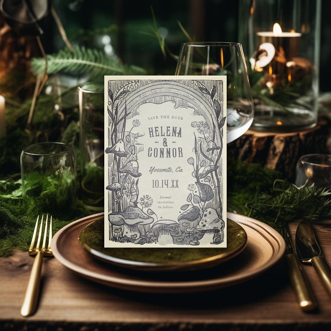 Reserve A Data Watercolor Boho Mushroom Sepia Retro (Criador carregado)