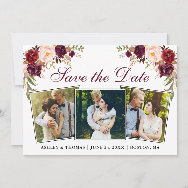 Reserve A Data Watercolor Burgundy Floral 3 Fotos (Frente)