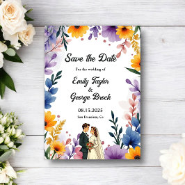 Reserve A Data Watercolor Floral Garden Couple Summer Wedding