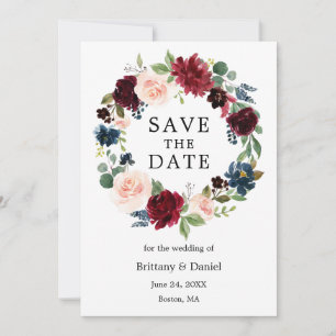 Reserve A Data Watercolor Floral Wreath Save The Date Card