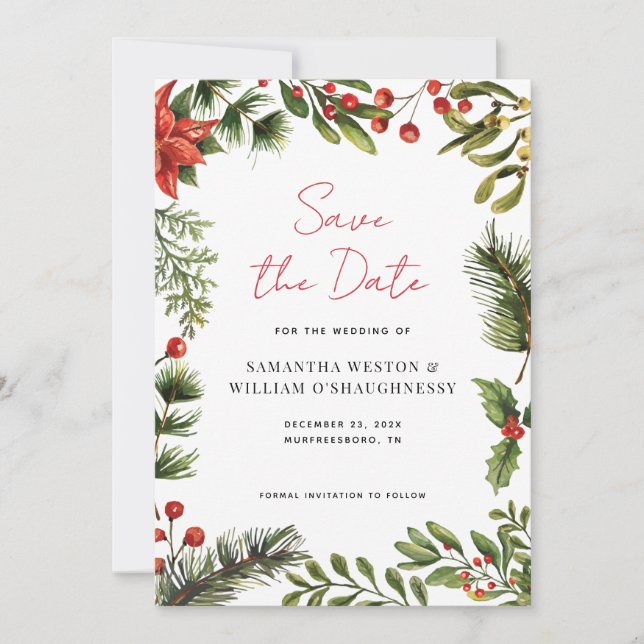 Reserve A Data Watercolor Greenery Holiday Wedding (Frente)