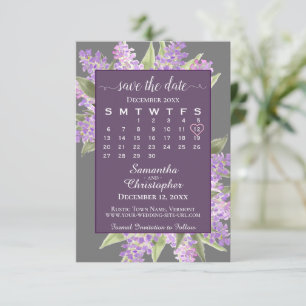 Reserve A Data Watercolor Lilacs & Calendar Dusty Púrpura Casamen