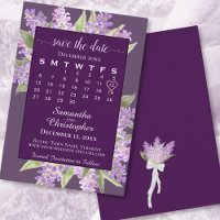 Watercolor Lilacs & Calendar Púrpura Casamento