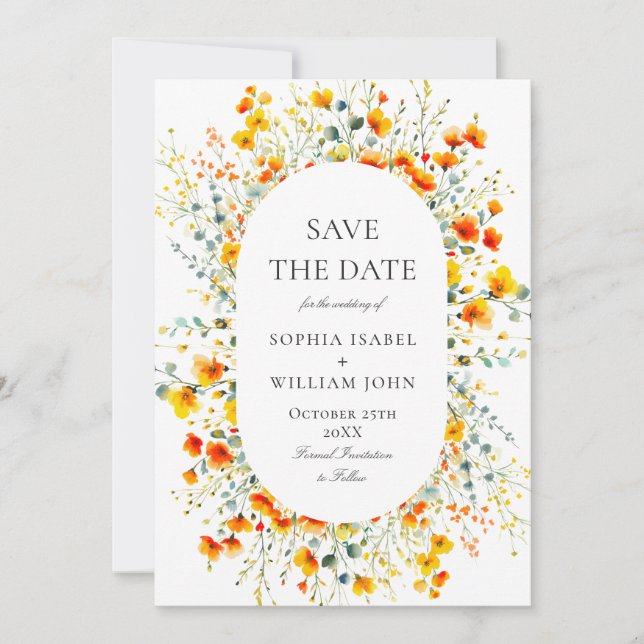 Reserve A Data Watercolor Meadow Wildflower Wedding Código QR (Frente)