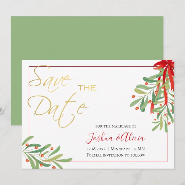 Reserve A Data Watercolor Mistletoe | Casamento de Férias (Frente/Verso)