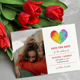 Reserve A Data Watercolor Pride Heart Gay Lesbian Foto de Casamen