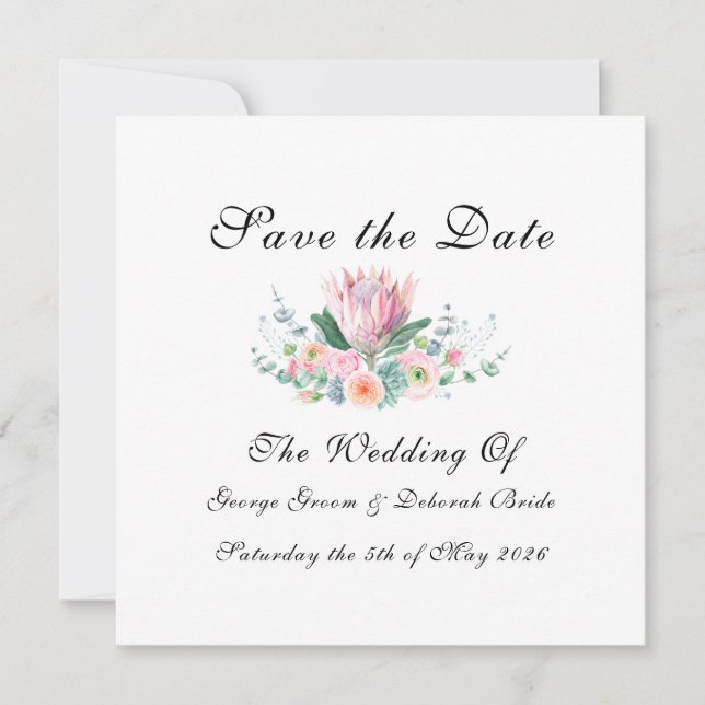 Reserve A Data Watercolor Protea Save The Date Card (Frente)