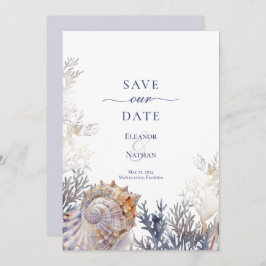 Reserve A Data Watercolor Seashell Corals Casamento Salve a Data
