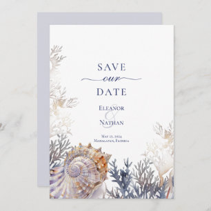 Reserve A Data Watercolor Seashell Corals Casamento Salve a Data