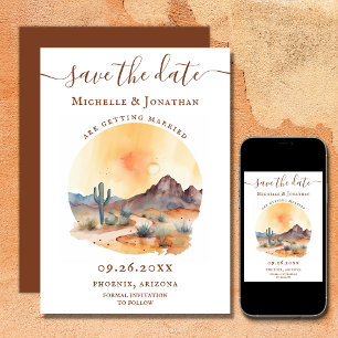 Reserve A Data Watercolor Southwestern Desert e Casamento Cactus