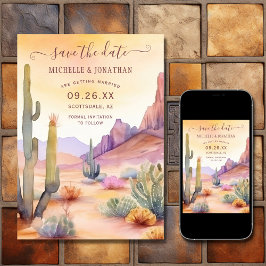 Reserve A Data Watercolor Southwestern Desert e Casamento Cactus
