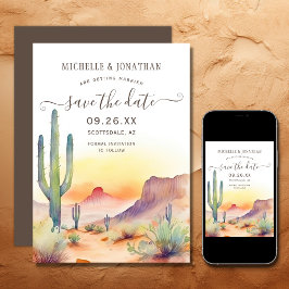 Reserve A Data Watercolor Southwestern Desert e Casamento Cactus