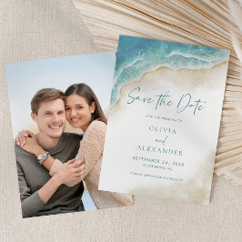 Reserve A Data Watercolor Summer Ocean Beach Wedding Photo