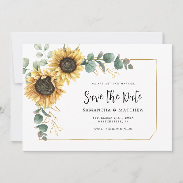 Reserve A Data Watercolor Sunflower Eucalyptus Wedding (Frente)