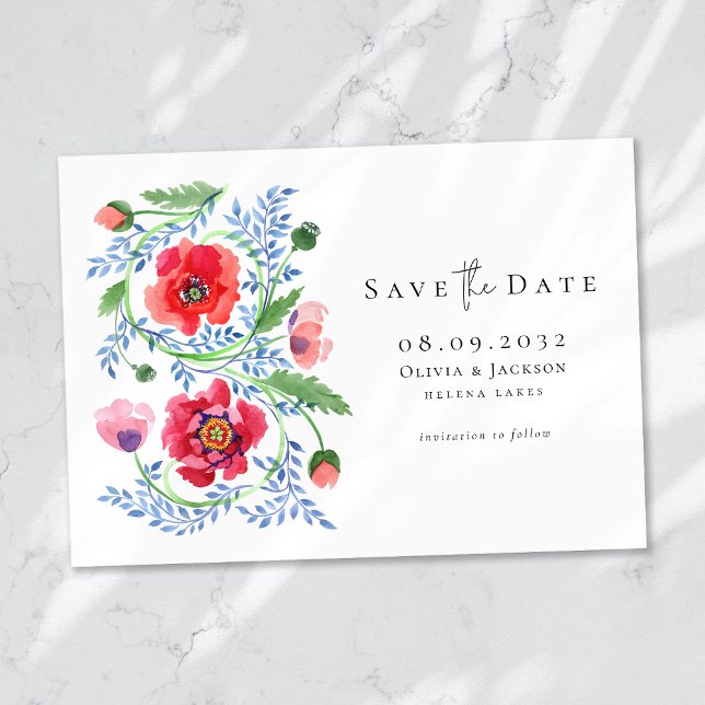 Reserve A Data Watercolor Wildflower Poppy Script Casamento (Criador carregado)