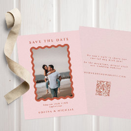 Reserve A Data Wavy Photo QR Code & Blush & Terracotta Wedding