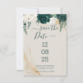 Reserve A Data Wedding Cream Save the Date Emerald Green