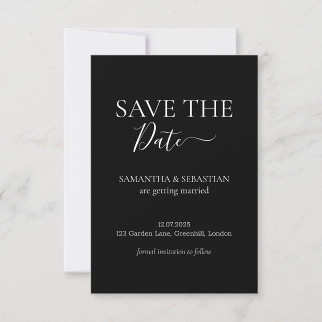 Reserve A Data Wedding Formal Save the Date Black (Frente)