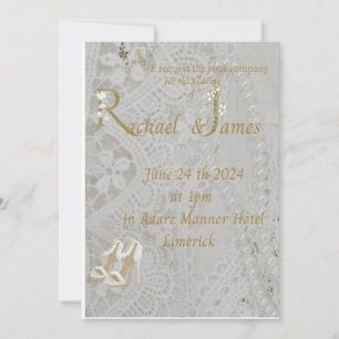 Reserve A Data wedding invitation , old lace design .