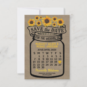 Reserve A Data Wedding Mason Jar Sunflower June 2020 Calendar