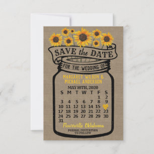 Reserve A Data Wedding Mason Jar Sunflower maio 2020 Calendário