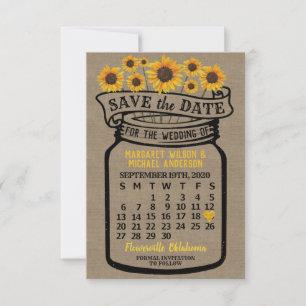 Reserve A Data Wedding Mason Jar Sunflower setembro 2020 Mês